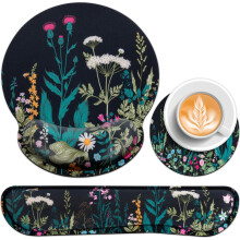 Acezeek 3-in-1 Mouse Mat Set,Mouse Pad Wrist Support+Keyboard Wrist Rest+Cup Pad,Keyboard Mat with Anti-Skid,Ergonomic Mousepad Pain Relief,Memory