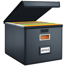 Finew Upgraded Portable File Boxes, Leather File Boxes with Plastic Slide, File Storage Box with Lid for Folder Organiser, Foldable Linen Hanging