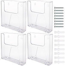 LDXDRU 4 Pack A5 Leaflet Holder, Clear Display Document Holder with Fixings, Wall Mounted Brochure Portrait Literature Stand for Office Restaurants