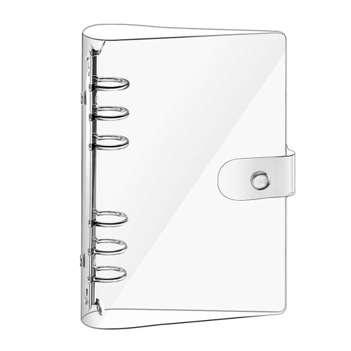 A5 Soft PVC Notebook Binder,Clear Soft PVC 6 Hole Ring Binder with Snap Button Waterproof Loose Leaf Notebook Folder for Diary Office Home School