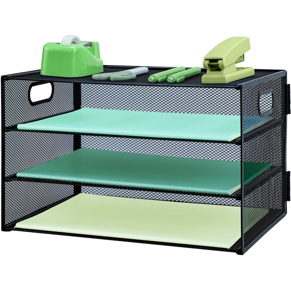 Photos - File Folder / Lever Arch File Paper Letter Tray with Handle, 3 Tier Metal Mesh Desk File Organizer, A4 Paper Desktop Filing Trays, Desk Tidy Magazine Docu