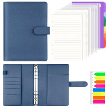 AKONEGE A5 Ring Binder 6 Ring PU Leather Refillable Notebook with 135PCS A5 Refill Papers, 3PCS Binder Pockets, 6PCS Index Dividers, Sticky Tabs,