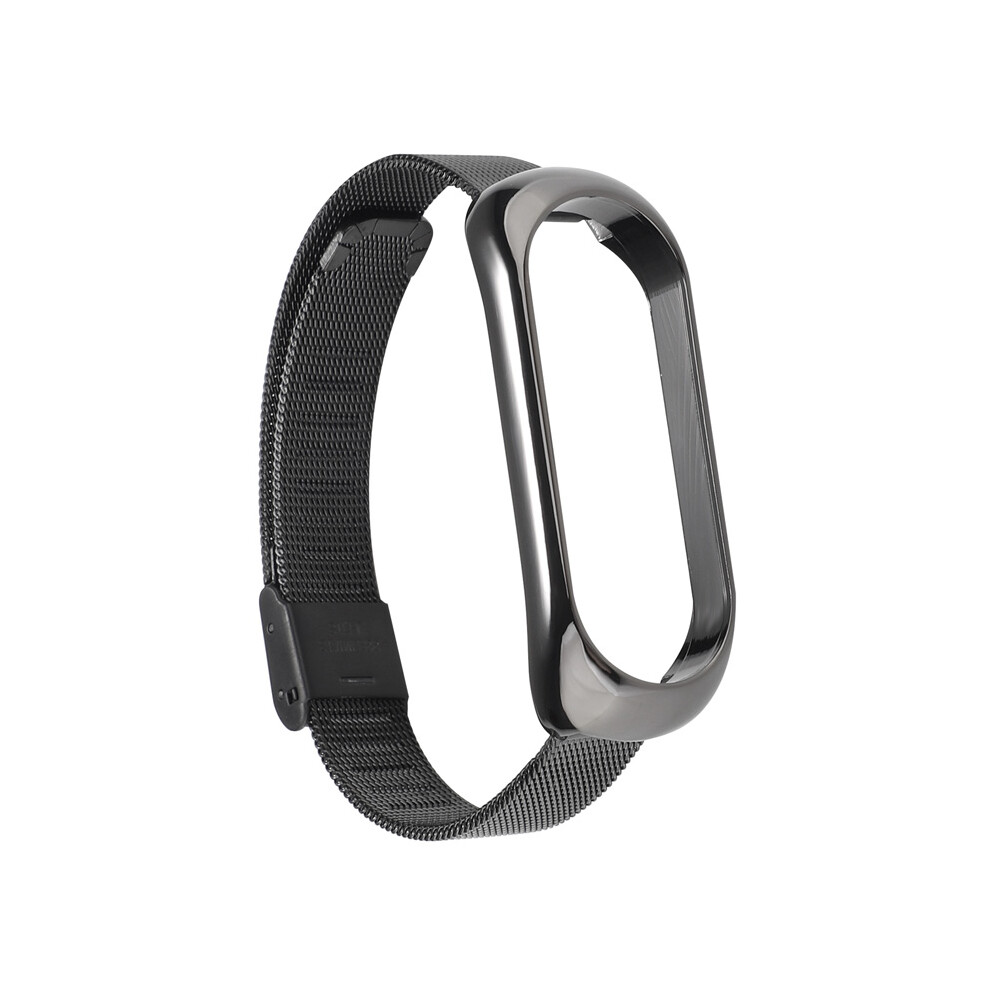 (Black) Stainless Steel Wrist Strap Bracelet Adjustable Buckle Wristband For Xiaomi Mi Band 5 320997866275