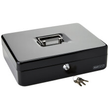Rapesco SB0012B1 Metal Cash Box with Lock, 3 Keys and Removable Tray, Size 12", Black