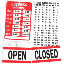 Opening Hours Sign Kit - Bright Red and White Colors - 7.7 x 11.7" - Includes Open & Closed Signage and Number Sticker Set - Ideal Opening Time Sign
