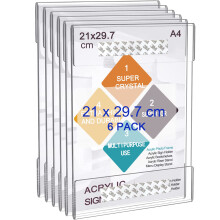 ROSSHINE A4 Wall Acrylic Sign Holder, 6pcs Perspex Wall Poster Display Holder with 3M Tape Without Drilling, Memo Documents Menu Holders for Office,