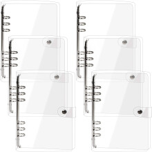 Elsjoy 6 Pack A5 Clear PVC Binder, 6-Ring Soft Notebook Binder Waterproof Transparent Loose Leaf Binding Covers, Refillable Notebook Round Ring Binder