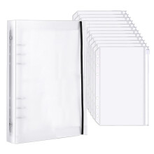 YEYIT A5 Ring Binder with 12 Pcs Binder Pockets and 1 Pcs Binder Cover, Plastic Transparent Waterproof Cash Budget Envelope, Zipper Binder File