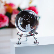 ZEERSHEE 3D Cat Crystal Ball Glass Cat Lovers Gifts for Women 60mm Glass Laser Engraved Cats with Moon Paperweight Crystal Cat Gift for Girls Cat