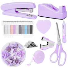 OFFCUP Desk Accessories Set, Office Supplies Kit, Includes Stapler, Tape Dispenser, Staple Remover, Staples, Clips, Scissor, Box Cutter, Tape Measure