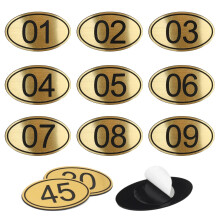 NanTun 50 Sets ABS Engraved Golden Oval Table Numbers Locker Tags with Double-Sided Tape - 1 to 50