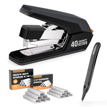 Effortless Heavy Duty Desktop Stapler, 40 Sheet Capacity, 1-Finger Press Stapling, Ergonomic & Easy to Load, Includes 2000 Staples and Magnetic Staple