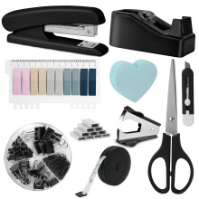 OFFCUP Desk Accessories Set, Office Supplies Kit, Includes Stapler, Tape Dispenser, Staple Remover, Staples, Clips, Scissor, Box Cutter, Tape Measure