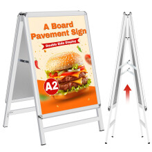 WIIGO A2 A Frame Sign Pavement Board - Heavy Duty A Board - Double Sided Aluminum A-Frame, A2 Poster Stand for Outdoor/Indoor Advertising Display,
