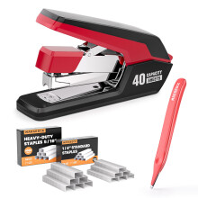 Effortless Heavy Duty Desktop Stapler, 40 Sheet Capacity, 1-Finger Press Stapling, Ergonomic & Easy to Load, Includes 2000 Staples and Magnetic Staple