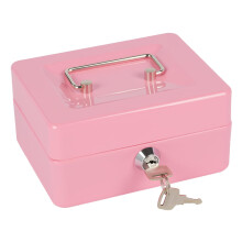 Money Tin Box with Key, Portable Cash Box with Coin Tray, Small Cash Tin for Home, Office and Events (Pink-small)