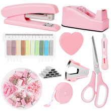 OFFCUP Desk Accessories Set, Office Supplies Kit, Includes Stapler, Tape Dispenser, Staple Remover, Staples, Clips, Scissor, Box Cutter, Tape Measure