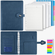 PU Leather A5 Ring Binder Notebook, 6 Ring Binder with 200 Sheets Refill Papers, Planner Notebook with Dividers, Gifts for Women and Men, Refillable