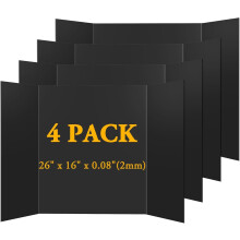 AKONEGE 4 Pack Black Tri-Fold Presentation Board 400x666 mm Medium Size Display Board Lightweight & Foldable Posterboard for Drawing, School Projects,