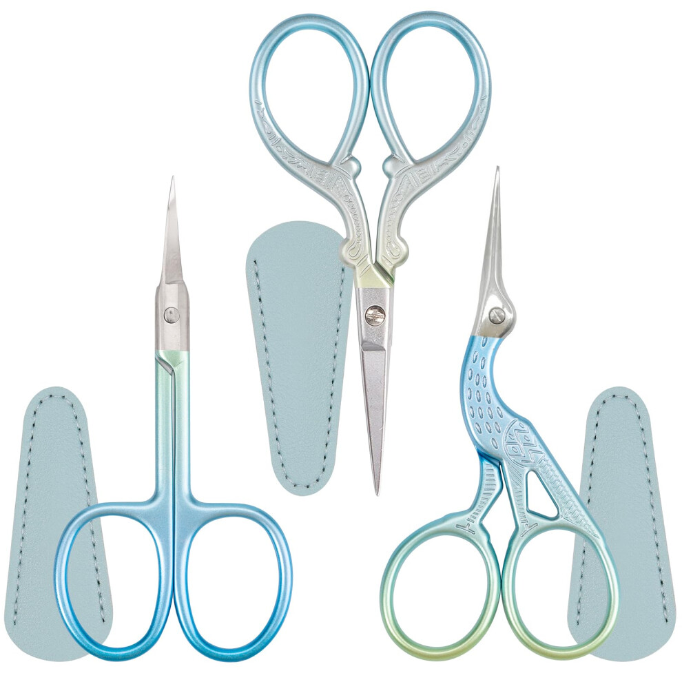 3Pcs Embroidery Scissors Stainless Steel Small Craft Scissors For Sewing Needlework, Threading Cutting, Handicrafts Trimming With Leather Protective 5051303145979