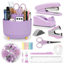 Cute Stationery Set, 13 in 1 Office Supplies & Desk Accessories for Women with Stapler & Staples Set, Pencil Holder, Tape Dispenser, Scissors, Clips,