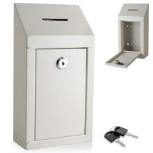 Metal Donation & Collection Office Suggestion Secure Box With Top Coin Slot and Lock - Easy Wall or Counter Mount (Off White)