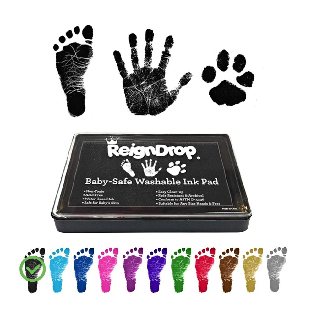 Ink Pad For Baby Footprint & Handprint - Creates Impressive Long Lasting Keepsake Stamp For Infant & Kids. Smudge Proof, Easy To Wipe Off Reigndrop