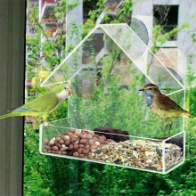 Acrylic Glass Window Bird Feeder Perspex Table Seed Peanut Hanging Suction Clear Viewing