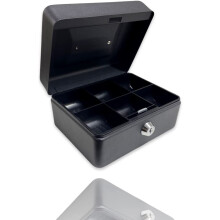 Bargain Factory Metal Money Box Tin 6" Steel Cash Safe Box Petty Cash Deposit Tin with Lock 2 Keys for Security - Black
