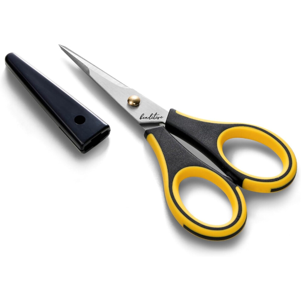 Beaditive Precision Craft Scissors - Ultra Sharp Stainless Steel Blades & Non-Slip Tpr Handles - Adult & Kid Scrapbooking Scissors With Safety Cap For 5051303146938