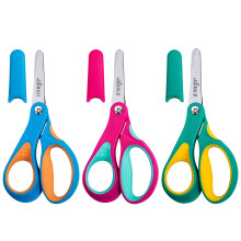 LIVINGO Kids Scissors Left Handed: 5 Inch Round Tip Stainless Steel Safety School Craft Scissors - Soft Rubber Grip with Safety Cover - DIY Stationary