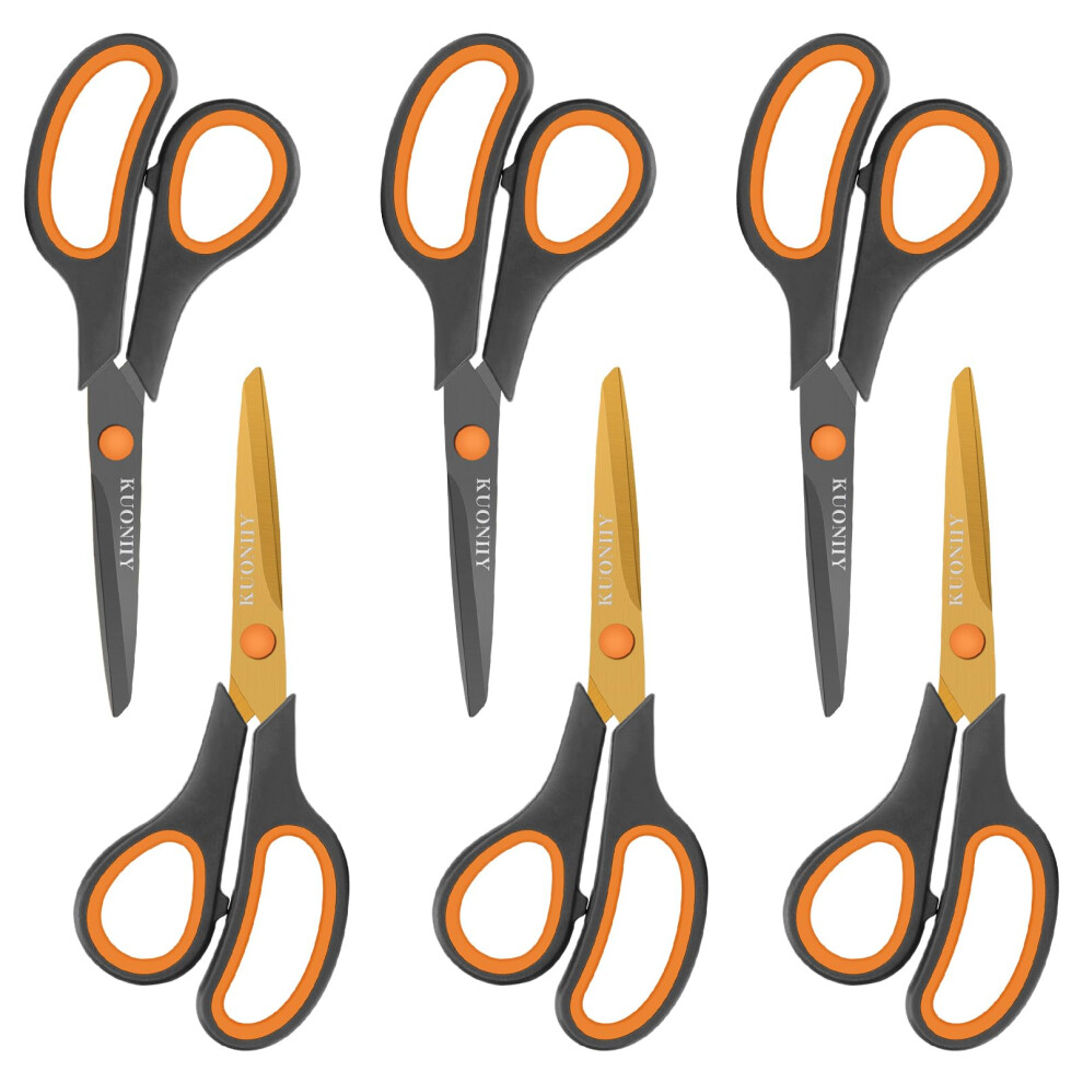 Kuoniiy Scissors 8 Inch Soft Comfort-Grip Handles Sharp Titanium Coating Blades, 6 Pieces 5051303146662