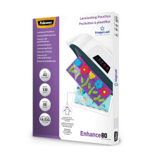 Fellowes A3 Laminating Pouches - Gloss Finish - 100 Sheets - 160 Micron (2 x 80) Clear & Durable Laminating Pouch with Image Last Directional Mark -