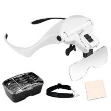 MOACC Magnifying Glasses with Light, Hands Free Headband Magnifier with 2 LED and 5 Detachable Lenses 1X to 3.5X, Head Magnifier Glasses for Reading,