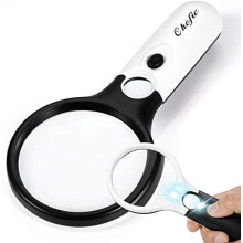 Magnifying Glass with 3 LED Lights, Chefic Handheld Illuminated Magnifier 3X 45X Magnification, Super High Clarity Lightweight Exploring & Reading Aid