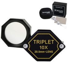 10x Magnifier Jewelry Loupe 20.5mm Triplet Lens Optical Glass Pocket Gem Magnifying Tool for Jeweller, Stamp Philatelist, Coin Numismatic, Achromatic