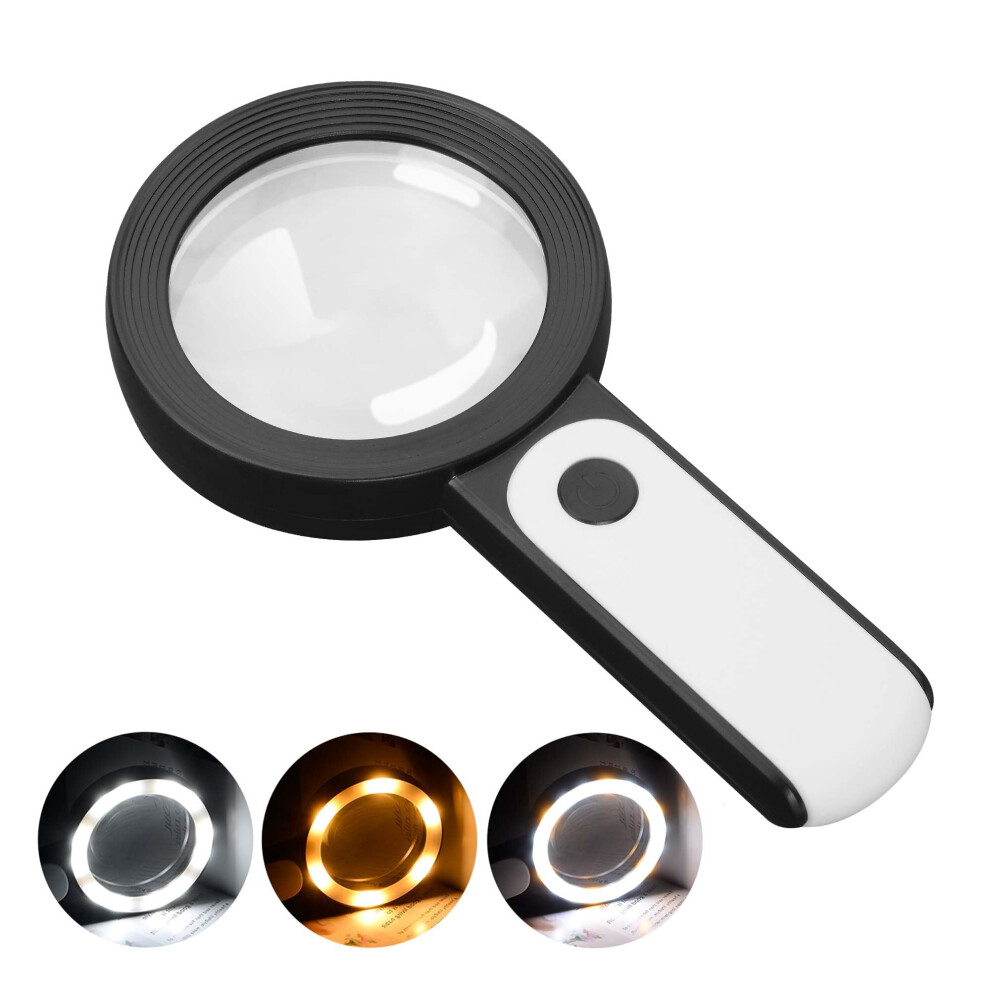 Jmh Light Magnifying Glass With Handheld Large Magnifying Glass 18Led Cold And Warm With 3 Modes, Illuminated Ed Magnifier For Seniors