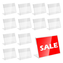 30Pcs Price Display Holder L Shape Clear Acrylic Price Card Tag Acrylic Sign Display Holder Display Stands Small Price Name Card Tag for Shopping