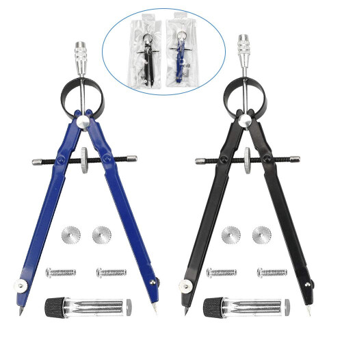 PERFETSELL 2 Pack Professional Compass Math Compass Geometry with Lock Screws and Lead Replacement, Metal Drafting Compass Precision Spring Bow