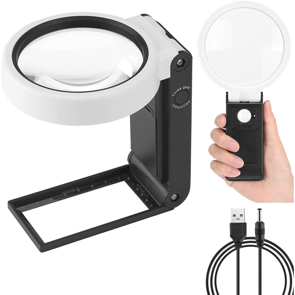 Xnourney Light Magnifying Glass 10X 30X With And Stand, Handheld Standing Led Illuminated Magnifier, Folding Reading Magnifying Glass With For Seniors