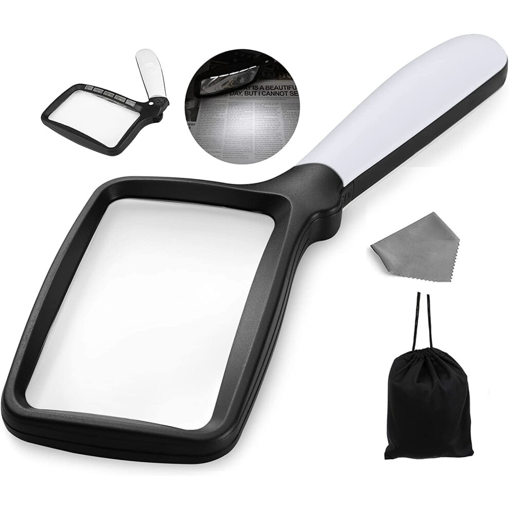 Nazano Rectangular Magnifying Glass With Light Magnifier Large Foldable Handheld 5 Led, 2 Dimming Modes, 3X Reading For Seniors Low Vision Books Pages