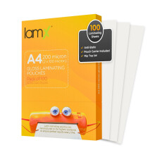 LAMX A4 Laminating Pouches 200micron, High Gloss Finish, Anti-Static Formula Laminator Sleeves 200 Micron (100+100 Micron) Pack of 100 Laminating