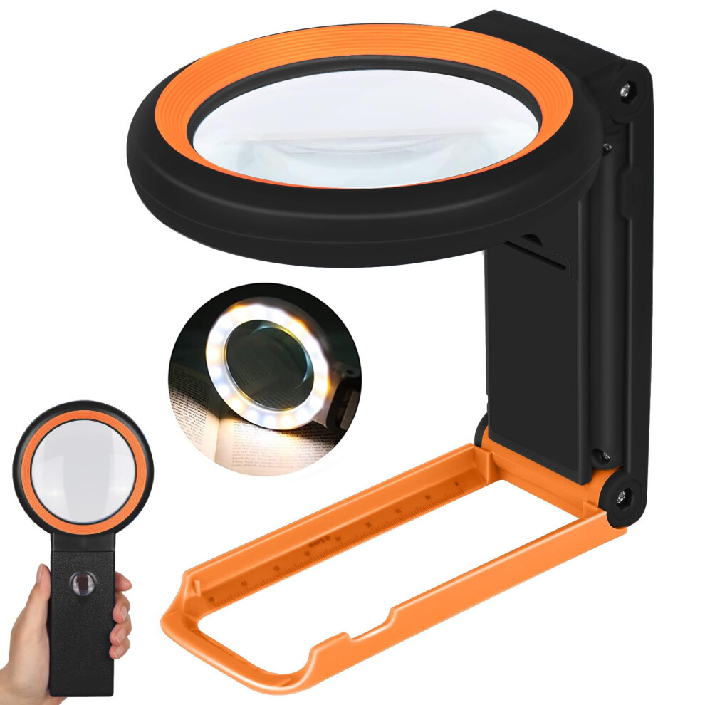 Kibtoy Light Magnifying Glass With And Stand, Folding Handheld Magnifying Glass 18 Led Illuminated Ed Magnifier For Macular Degeneration, Seniors