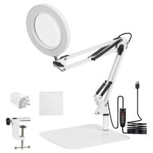 10X Magnifying LED Desk Lamp with Base & Clamp, Magnifying Glass with Light, 3 Color Modes Lighted Magnifier Lamp, Adjustable Arm 4.13" Diameter Glass
