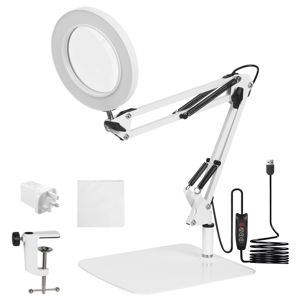Ulable 10X Magnifying Led Desk Lamp With Base & Clamp, Magnifying Glass With Light, 3 Color Modes Lighted Magnifier Lamp, Adjustable Arm 4.13" Diameter Glass