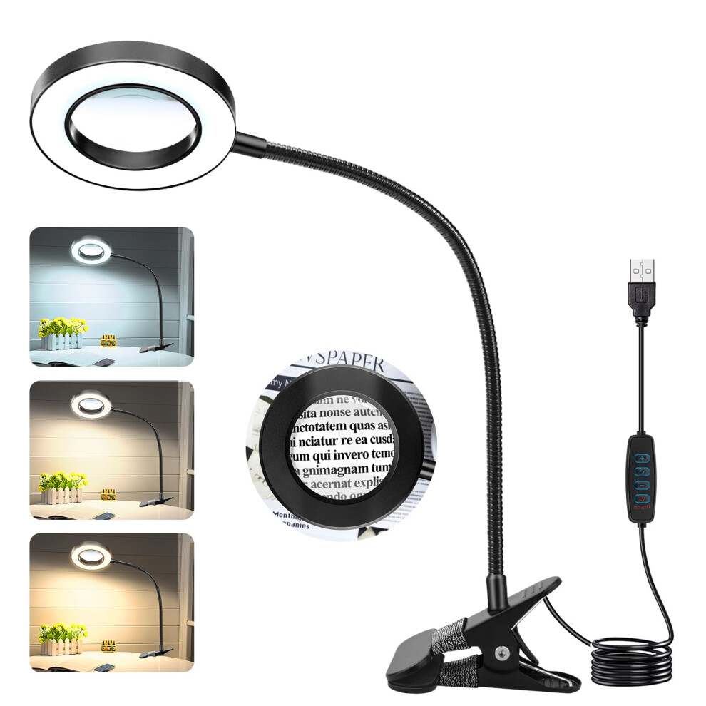 Juoifip 10X Magnifying Glass With Light And Stand, Magnifying Lamp Magnifiers With Clamp 3 Modes Usb Light, Magnif.ying Glasses For Hobbies,Reading,