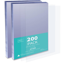 Binditek 200 Pack 200 Micron A4 Binding Covers, PVC Clear Binding Covers, Square Corners, Un-Punched, Office and School Supplies