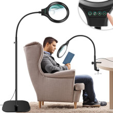 NZQXJXZ 3-in-1 Magnifying Glass with Light and Stand, 30X 10X Flexible Gooseneck Floor Magnifying Lamp with 36 LEDs, 3 Color Modes, Desk Magnifier