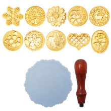 Wax Seal Stamp Set, 10 Different Wax Seal Stamps with Removable Wooden Handle and Pad, Personalised Sealing Heads for Envelopes, Invitations, Cards,
