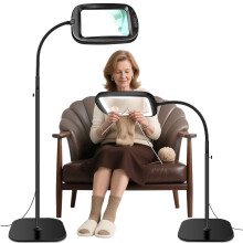 NZQXJXZ 10X Magnifying Glass with Light and Stand, 60 LEDs Desk Lamp, 5 Colour Temperatures, 4 Levels Brightness, Perfect for Diamond Art, Sewing,